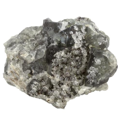 Fluorite bleue-verte cristaux bruts avec quartz