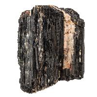 Tourmaline noire fibreuse grand cristal brut avec muscovite