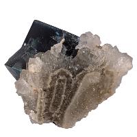 Fluorite bleue cristal brut avec quartz